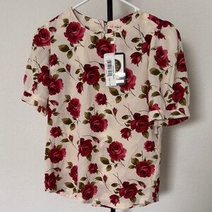 Floral Print Blouse in Red and Cream